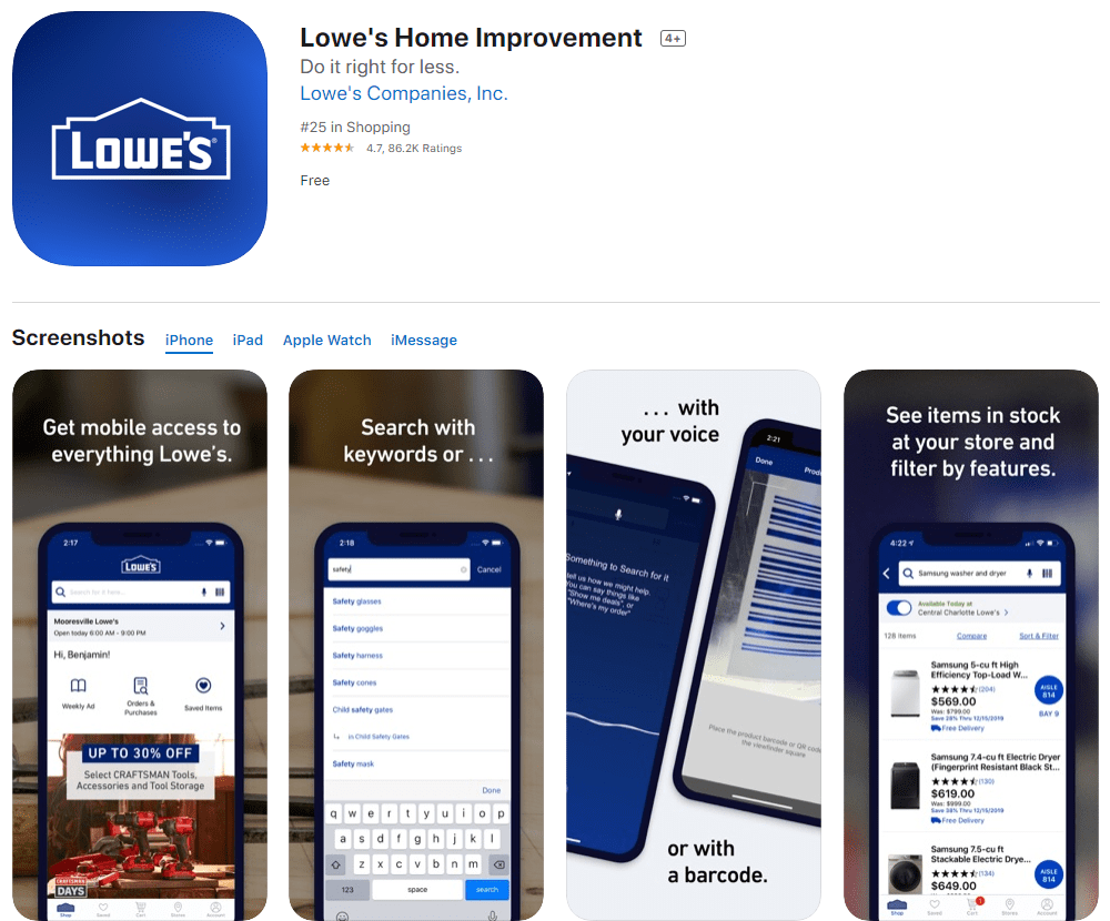 Lowe's iOS app